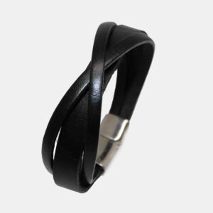 Multilayer Wrap Wide Leather in Black