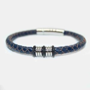 Dark Blue Leather Plaited Bracelet
