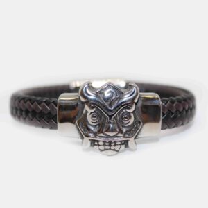 Chinese God Black and Brown Leather Bangle