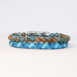 Blue Cloisonne Blue Leather Bracelet