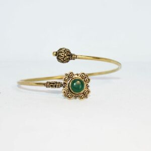Gemstone Bead End Brass Bangle