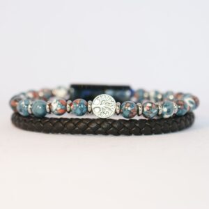 Blue Jasper Stone and Tree of Life Leather Bangle