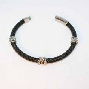 Black Leather Bracelet with Viking Rune Beads