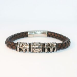 Viking Symbols Steel Braided Brown Bracelet