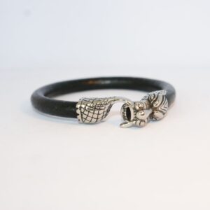 Men's Dragon Head Smooth Black Leather Bangle