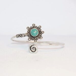 Gemstone Flower and Spiral Silver Tone Bangle