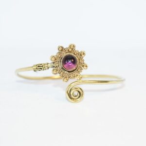 Gemstone Flower and Spiral Wrap Ladies Brass Bangle
