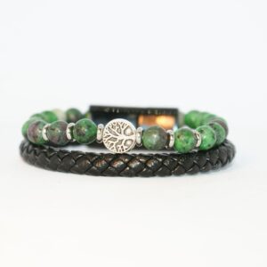Leather Bangle with Tourmaline Beads and Tree of Life