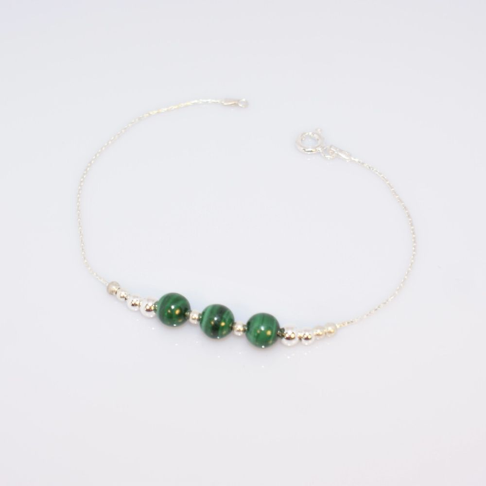 Malachite Beads Silver Chain Bracelet