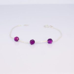 Silver Chain Bracelet Beaded with Amethyst Stone