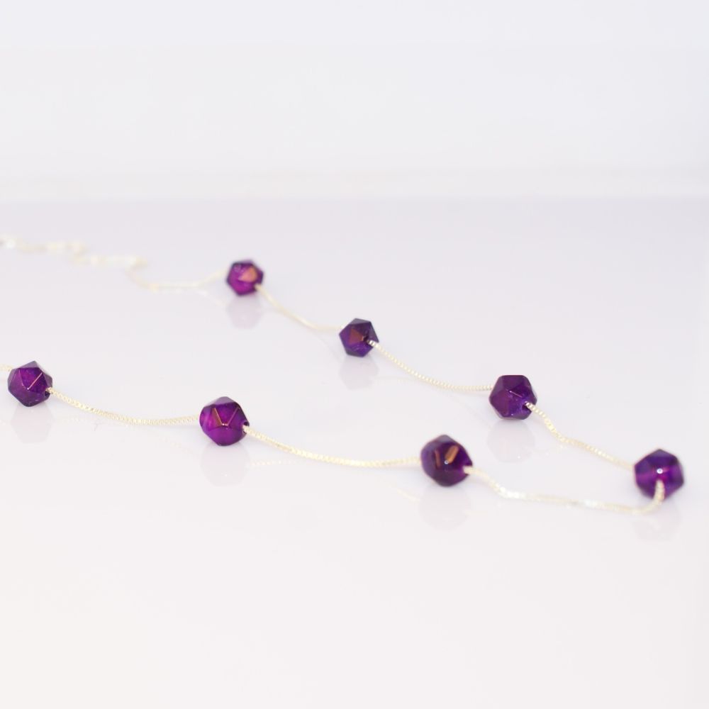 Amethyst Beads Silver Chain Necklace