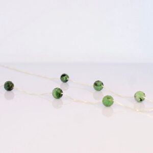 Solid Sterling Silver Necklace Beaded with Green Spots Stones