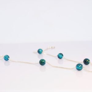 Blue Tiger Eye Stone Beaded Silver Chain Necklace