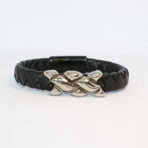 Leather Braided Bracelet with Steel Wave Buckle
