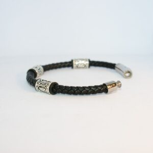 Viking Runes Beaded Leather Bangle
