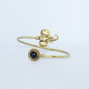 Elephant Black Onyx Spiral Golden Colored Bangle