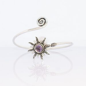 Sun Silver Tone Bangle With a Natural Stone