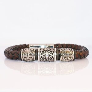 Men's Leather Bracelet with Viking Symbols
