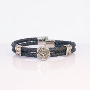 Compass Blue Double Leather Bracelet