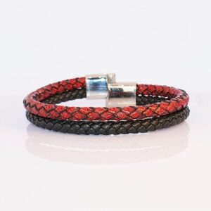 Black & Red Two Layers Leather Bangle