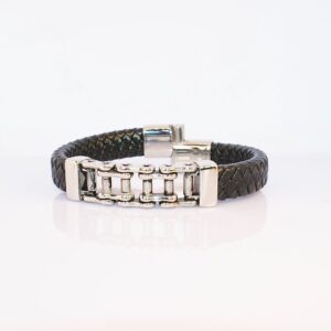 Motorcycle Chain Black Leather Bracelet