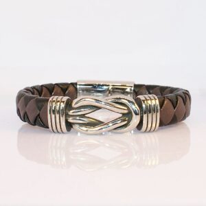 Black & Brown Leather Bracelet with Knot Symbol