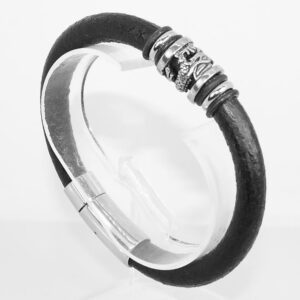 Smooth Leather Bangle with Dragon Image