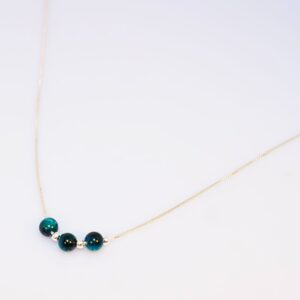 Silver Necklace Beaded with Blue Tiger Eye Stone
