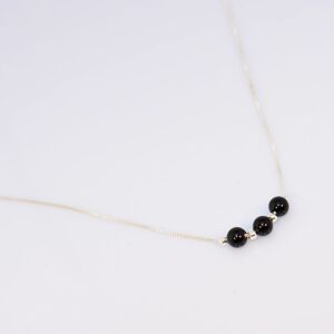 Silver Necklace Beaded with Black Onyx Stone