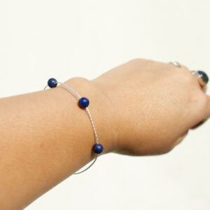 Lapis Lazuli Stone Beads Silver Chain Bracelet