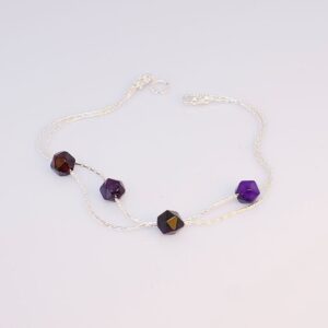 Double Silver Chain Bangle with Amethyst Beads