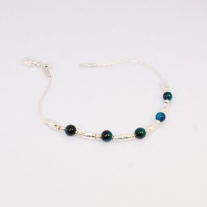 Blue Tiger's Eye Beaded Silver Bangle